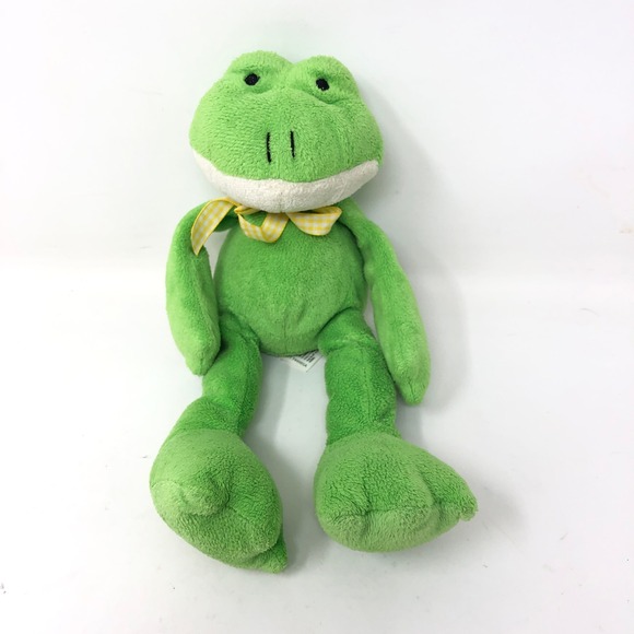 Toys R Us‎ Green Frog Plush 10" Yellow Gingham Bow Stuffed Animal 2011
